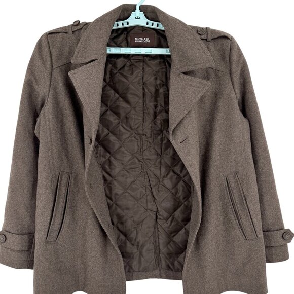 Michael Kors Men's Brown Wool Blend Lined Coat Peacoat Size L Single Breasted - Picture 3 of 12